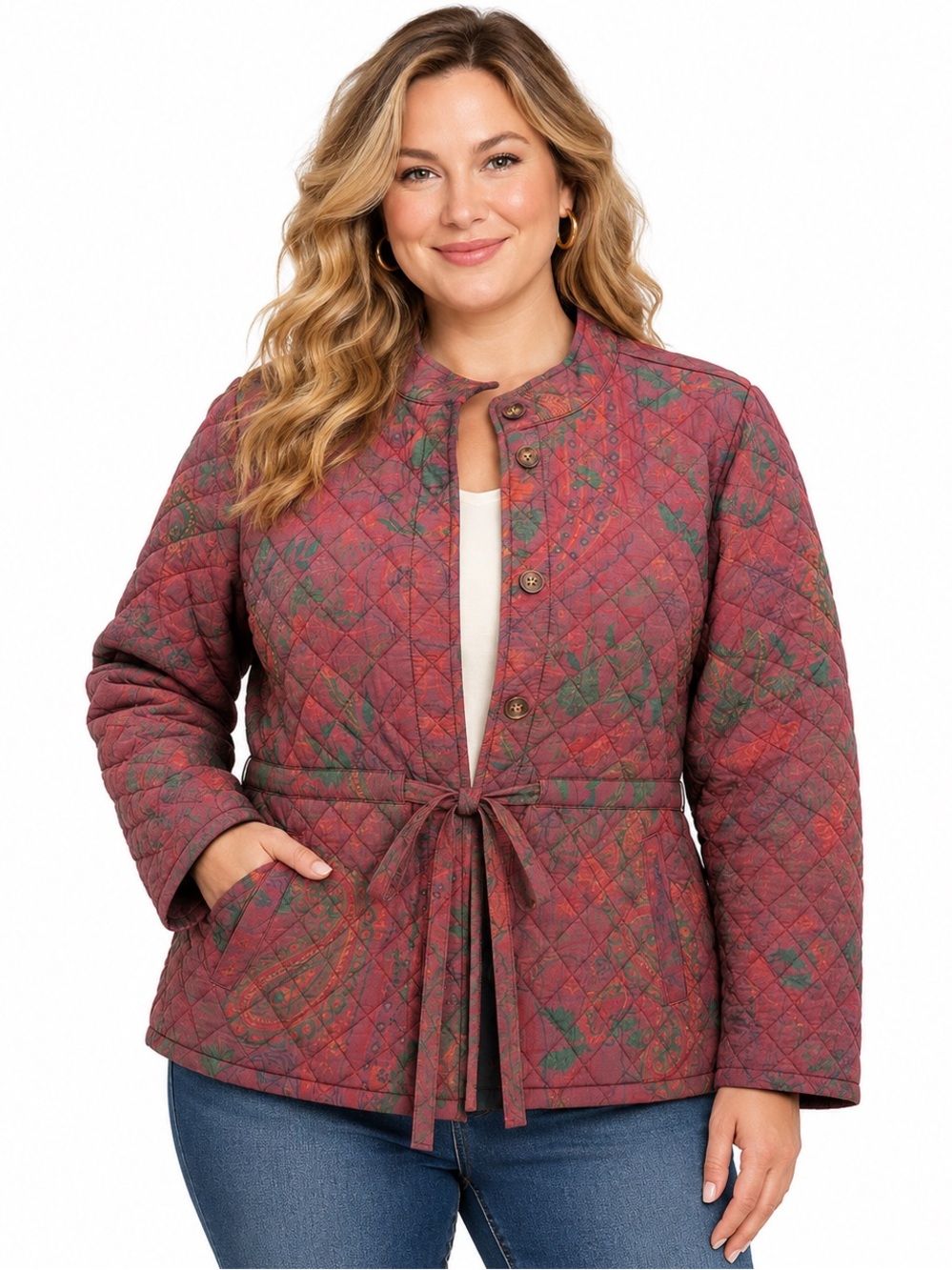 TREASURE & BOND Quilted Floral Cotton Tie Front Jacket NWT